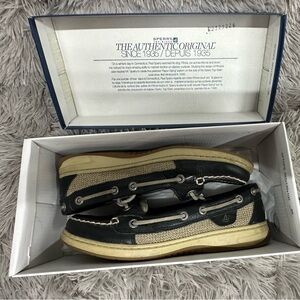 Sperry Women’s Black and Beige Boat Shoes  6.5